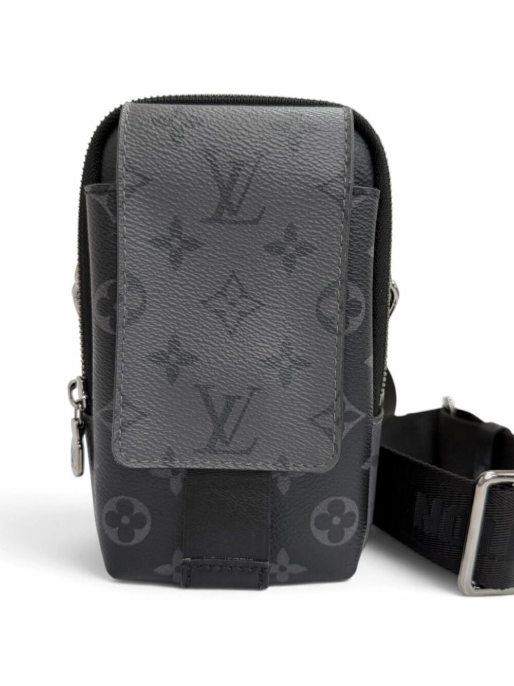 Louis Vuitton Monogram Eclipse Double Phone Pouch Shoulder Bag Black